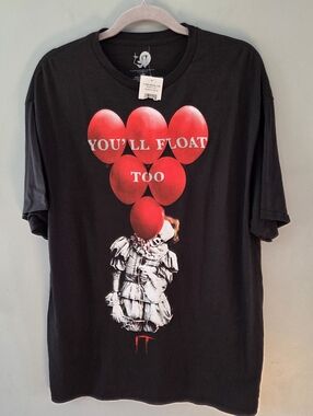 IT MOVIE black Short Sleeve Crew Neck Clown Tee Size Large/X-Large Black NWT